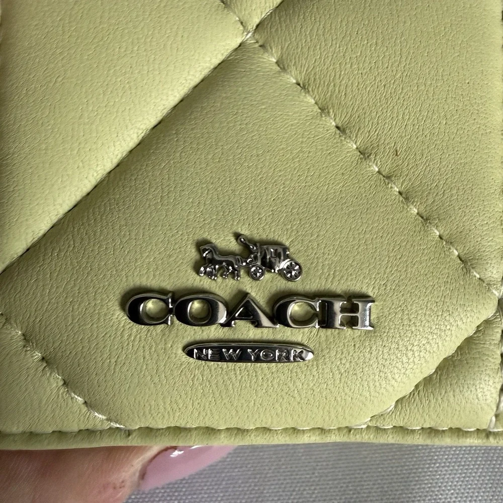 Coach Mini Wallet On A Chain With Puffy Diamond Quilting Light Lime Green Silver